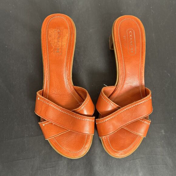 Coach Amaryllis Calf Leather Size 9 Burnt Orange Heeled Sandal Made In Italy - Picture 9 of 13